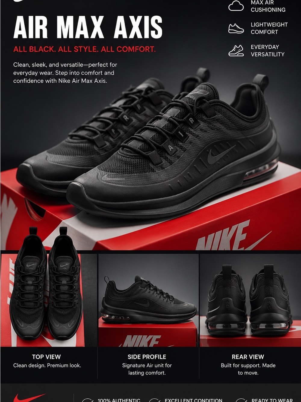 Nike Air Max Axis Athletic Shoes — Black